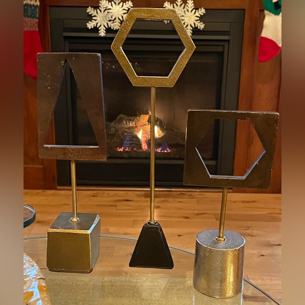 Rare Find Wayfair Complete Set 3 Geo Cut Out Hexagon Triangle Metal Sculpture